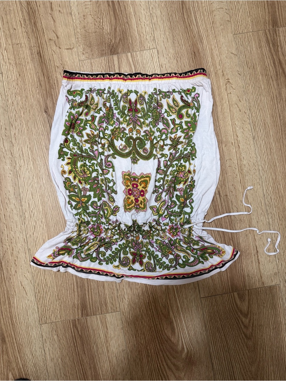 Johnny Was Strapless Paisley Camisole in Cream with Olive & Pink Motifs - Picture 2 of 8